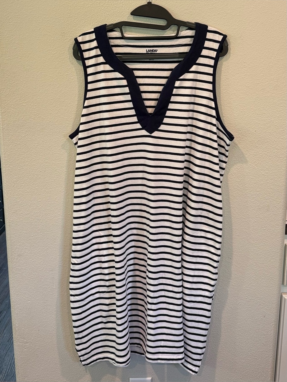 Lands' End Dress Women's XL White Navy Striped Sleeveless Nautical Preppy Cruise